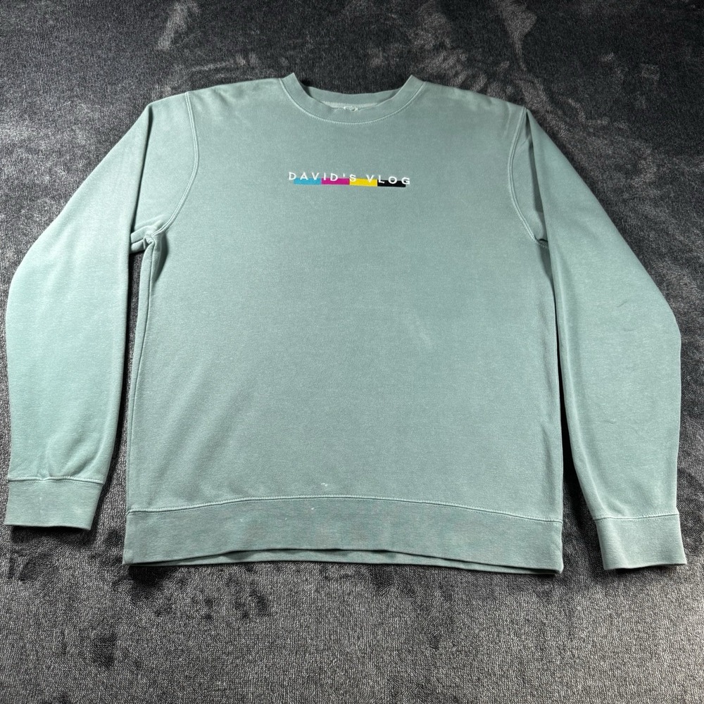 Vlog Squad David's Vlog Mens Medium Crew Neck FanJoy Teal Green Sweater Pullover